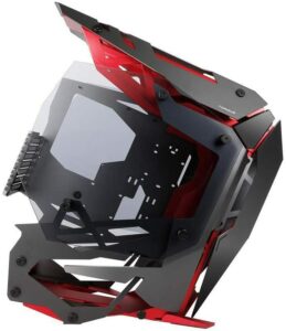 Red and Black gaming PC case with temper glass on btoh sides.