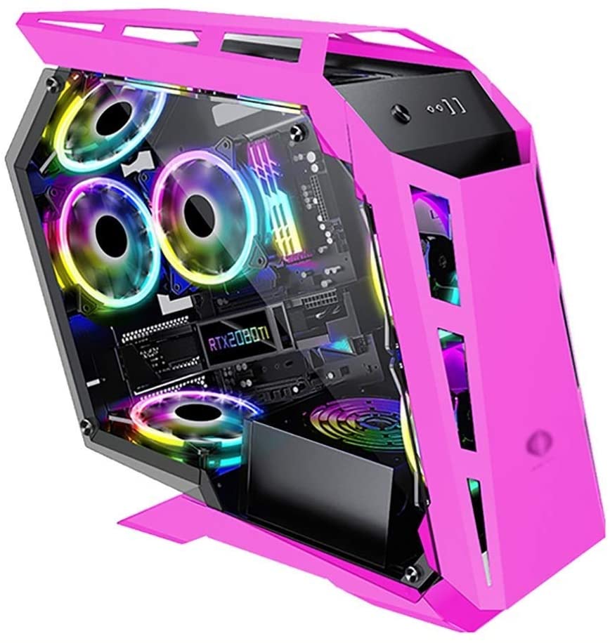 Bright color gaming PC case with a lot of RGB fans.