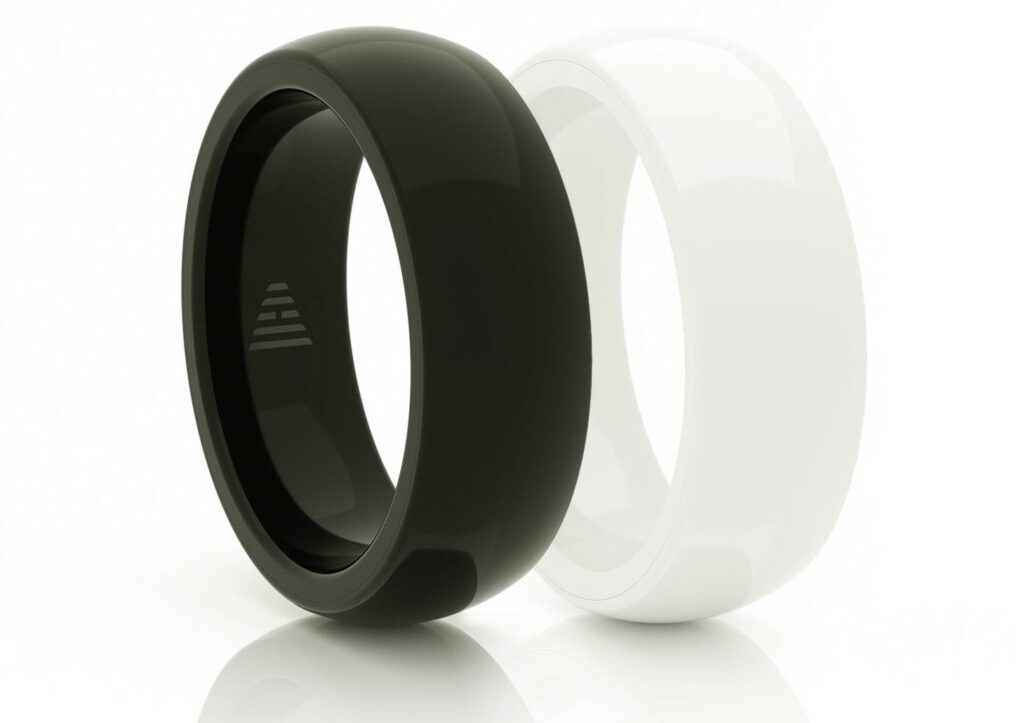 Black and white colored McLears's wireless payment ring.