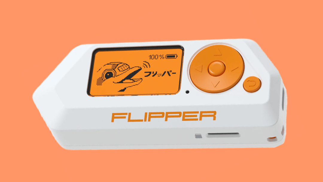 White flipper zero with orange background
