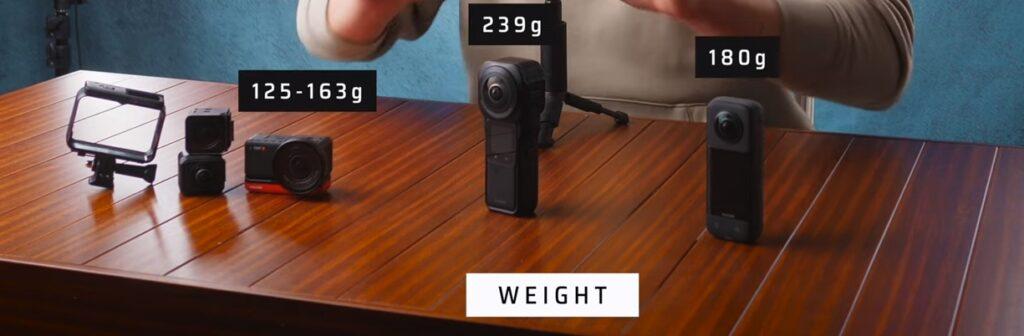 Insta 360 X3 vs. RS vs. RS 1-inch Weight 