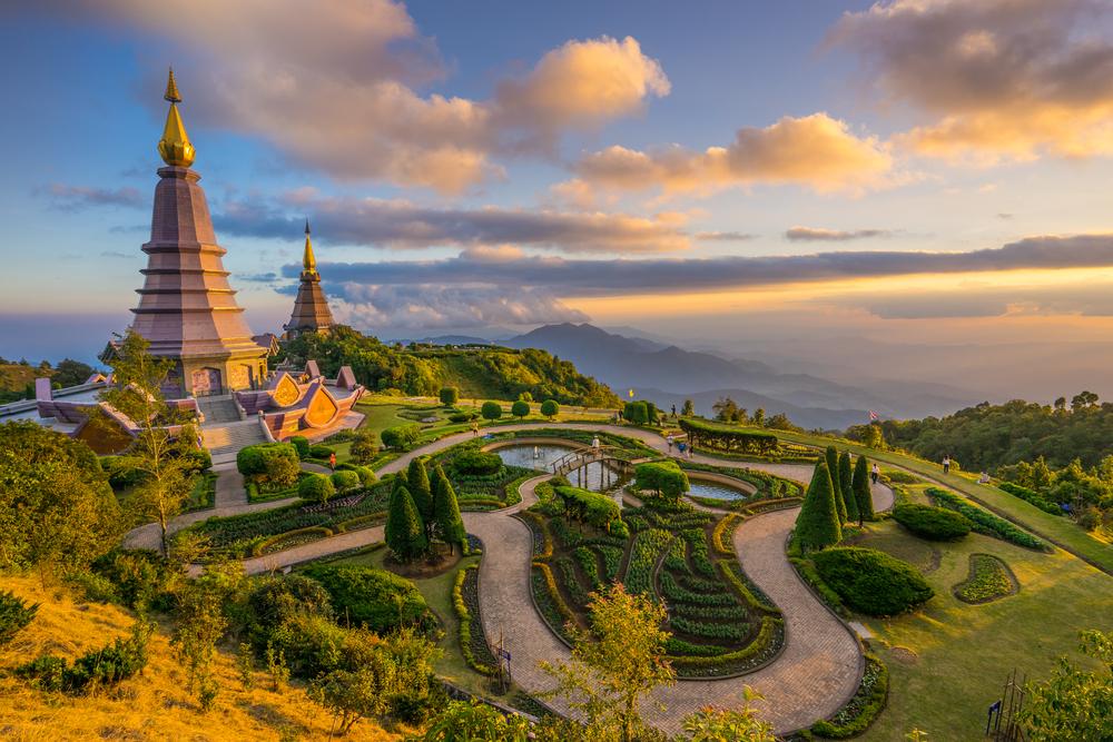 Landscape of Two Pagodas at Doi Inthanon. Chiang Mai. Thailand