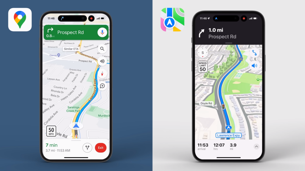 Google Maps and Apple Maps Detailed Map Features